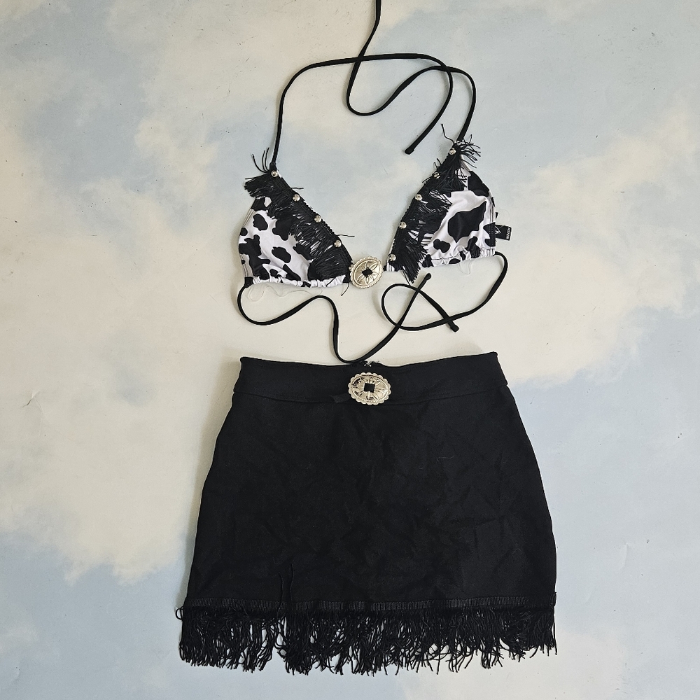 Black Fringe Skirt Cowgirl Set Halloween Costume Set Nashville - Picture 2 of 11